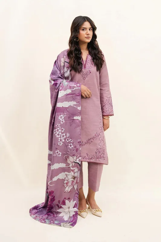 Maryum N Maria Latte Layers Pret Lavender Khaddar – view 1 – Poshaq