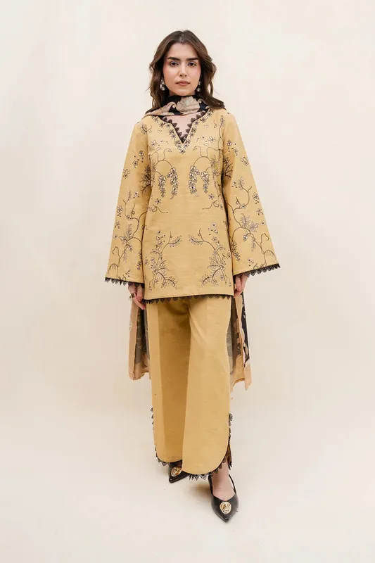 Maryum N Maria Latte Layers Pret Pale Yellow Khaddar – view 1 – Poshaq