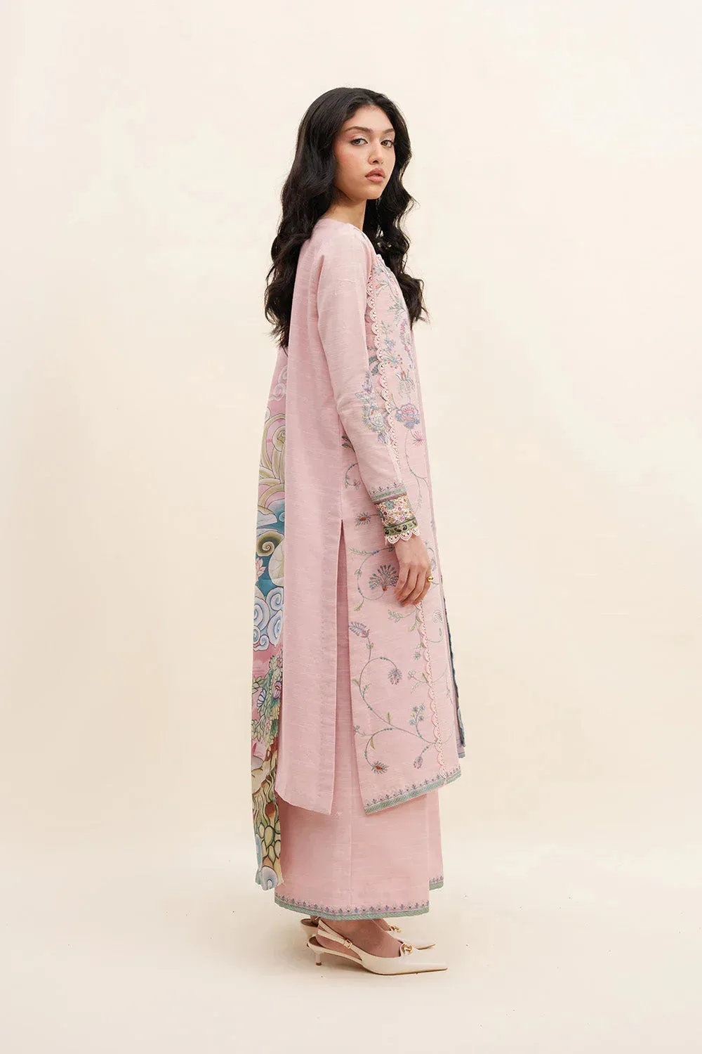 Maryum N Maria Latte Layers Pret Pink Khaddar – view 2 – Poshaq