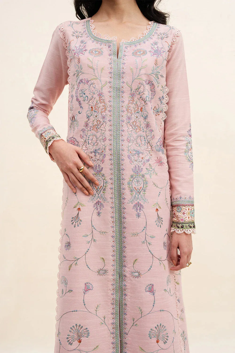 Maryum N Maria Latte Layers Pret Pink Khaddar – view 3 – Poshaq