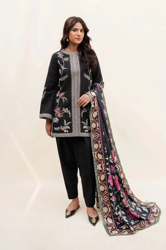 Maryum N Maria Latte Layers Pret Black Khaddar – view 1 – Poshaq