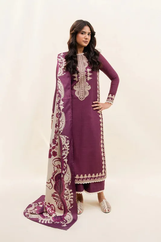 Maryum N Maria Latte Layers Pret Plum Khaddar – view 1 – Poshaq