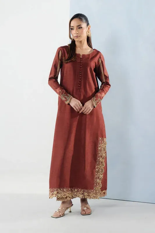 Maryum N Maria Noura Luxe Pret Rust Brown Silk – view 1 – Poshaq