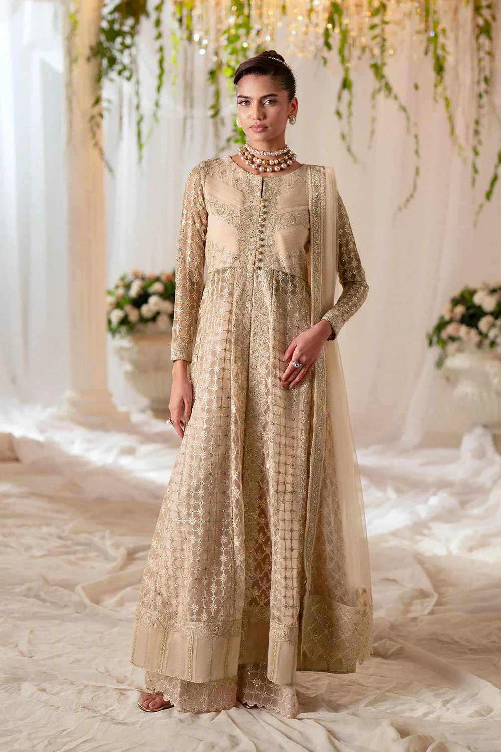 Maryum N Maria Musawir Formals Silver Gold Net – view 1 – Poshaq