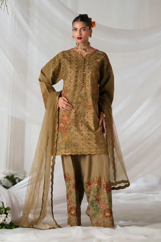 Maryum N Maria Musawir Formals Brown Organza – view 1 – Poshaq