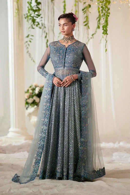 Maryum N Maria Musawir Formals Blue Net – view 1 – Poshaq