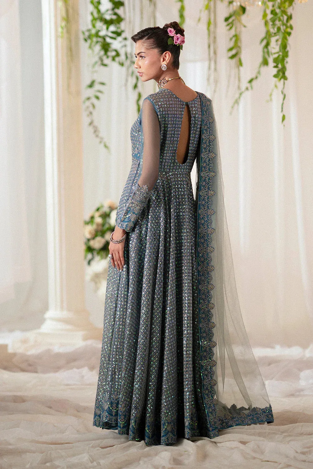 Maryum N Maria Musawir Formals Blue Net – view 2 – Poshaq