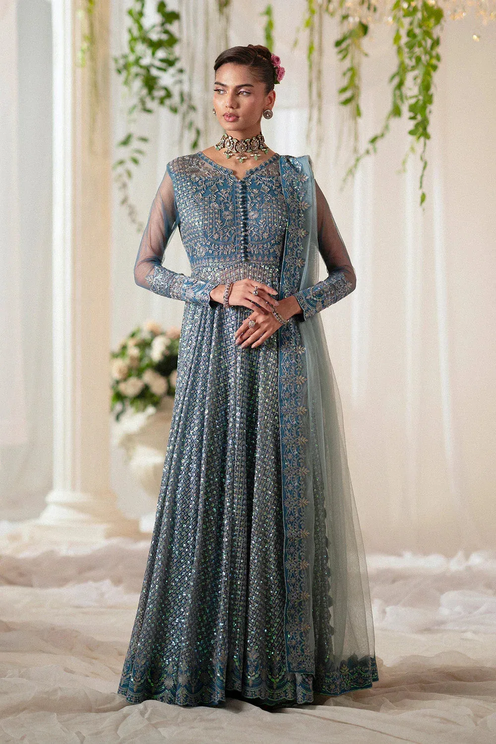 Maryum N Maria Musawir Formals Blue Net – view 3 – Poshaq