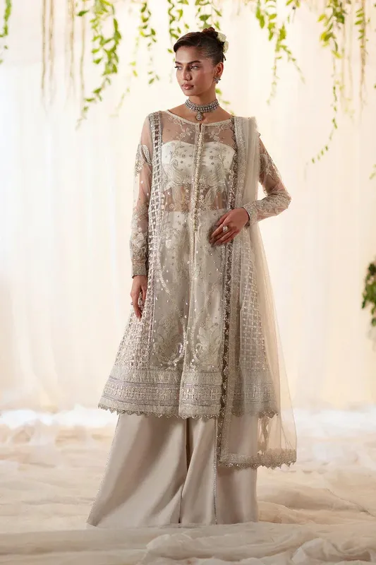 Maryum N Maria Musawir Formals Silver Organza – view 1 – Poshaq