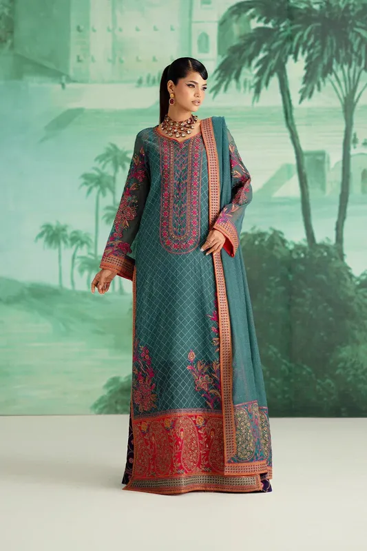 Maryum N Maria Mushal Formals Teal Green Cotton – view 1 – Poshaq