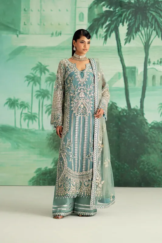 Maryum N Maria Mushal Formals Ice Blue Organza – view 1 – Poshaq