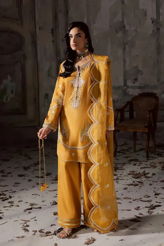 Maryum N Maria Zarq Festive Mustard Yellow Organza – view 1 – Poshaq