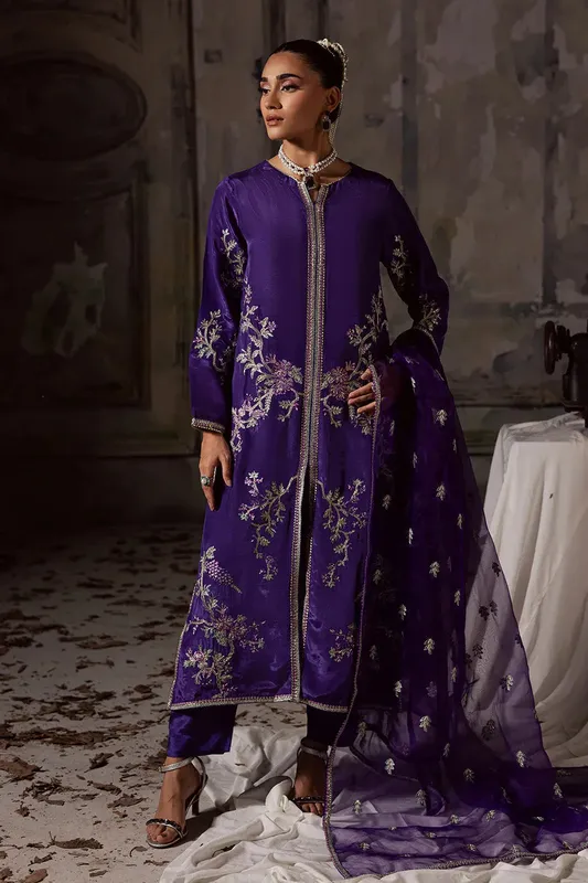 Maryum N Maria Zarq Festive Deep Purple Organza – view 1 – Poshaq