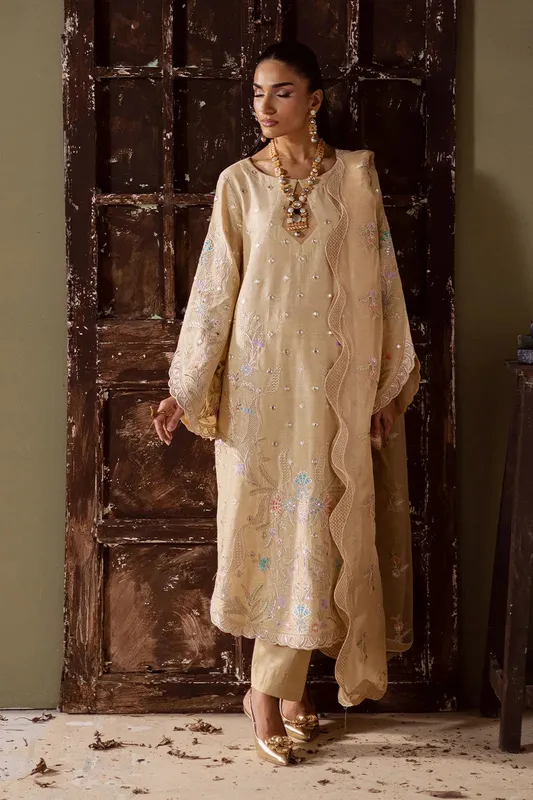 Maryum N Maria Zarq Festive Beige Organza – view 1 – Poshaq