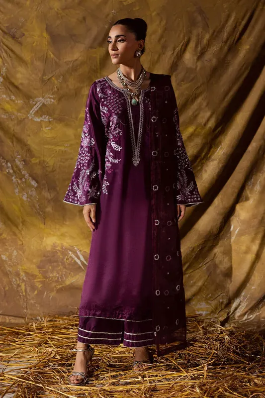 Maryum N Maria Zarq Festive Plum Organza – view 1 – Poshaq