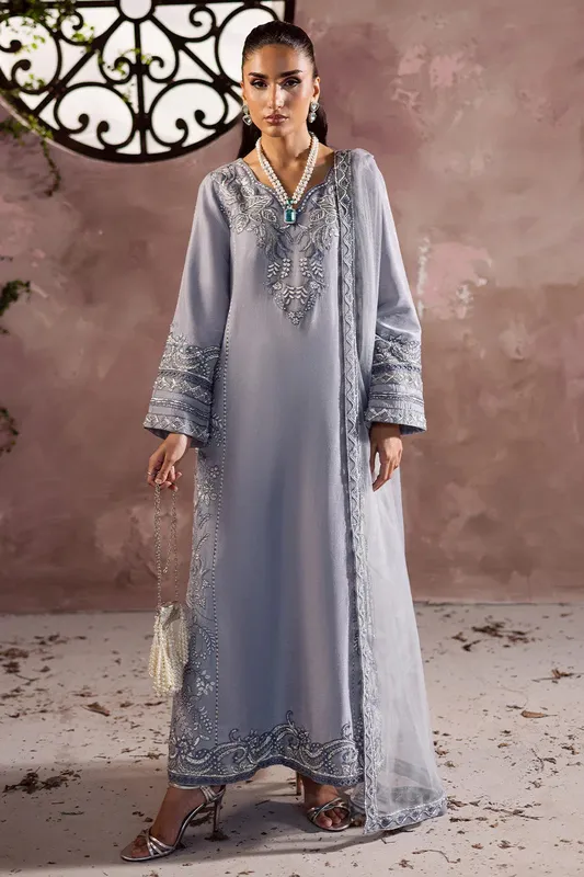 Maryum N Maria Zarq Festive Light Gray Silk – view 1 – Poshaq