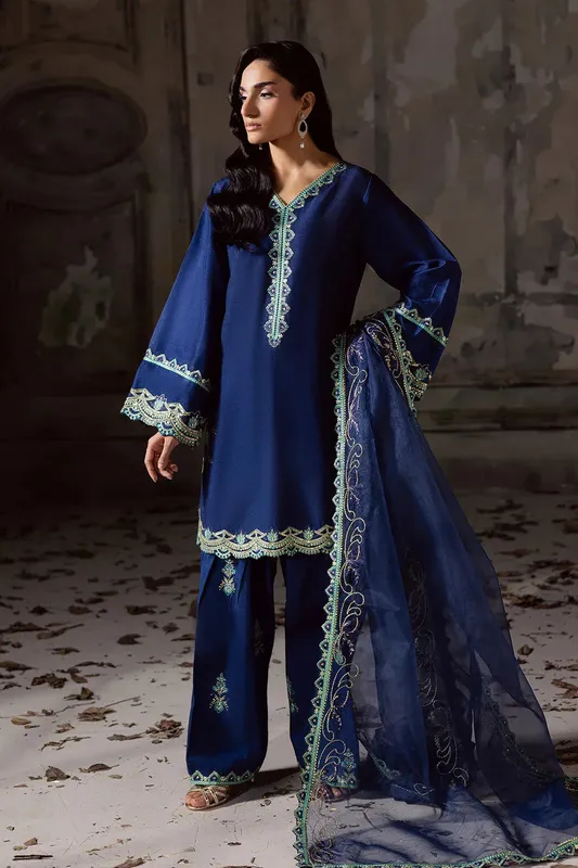 Maryum N Maria Zarq Festive Navy Blue Organza – view 1 – Poshaq