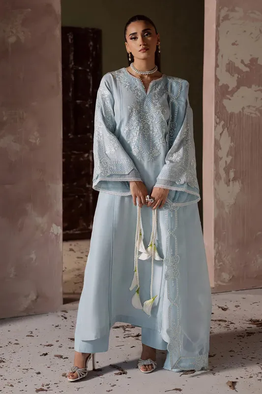 Maryum N Maria Zarq Festive Light Blue Organza – view 1 – Poshaq