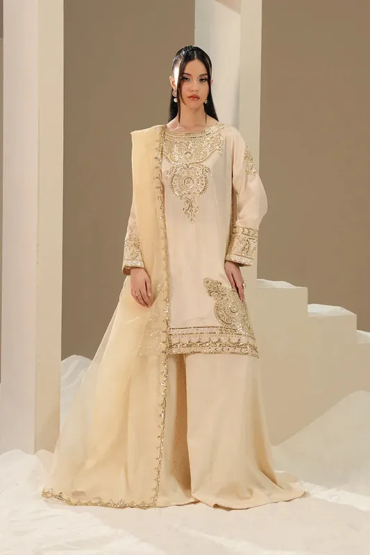 Maryum N Maria Lyla Pret Ivory Gold Organza – view 1 – Poshaq