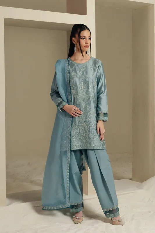 Maryum N Maria Lyla Pret Dusty Blue Organza – view 1 – Poshaq