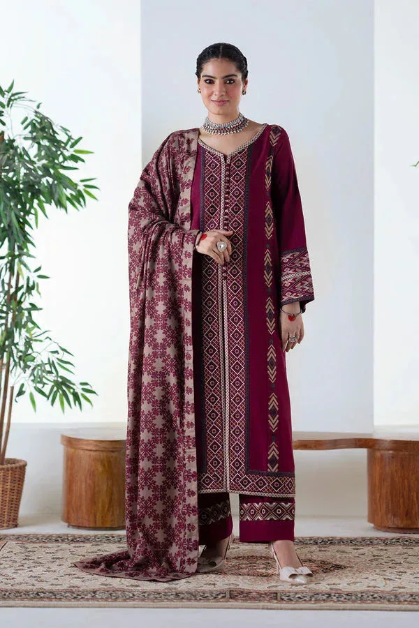 Maryum N Maria Noore Winters 25 Maroon Khaddar – view 1 – Poshaq