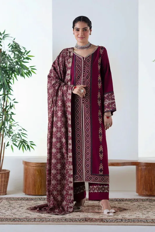 Maryum N Maria Noore Winters 25 Maroon Khaddar – view 1 – Poshaq