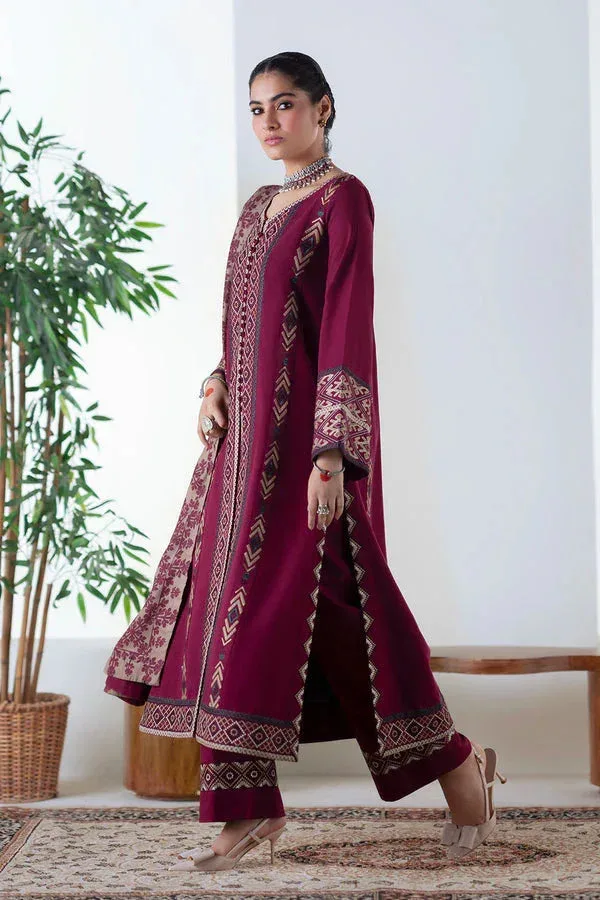 Maryum N Maria Noore Winters 25 Maroon Khaddar – view 3 – Poshaq