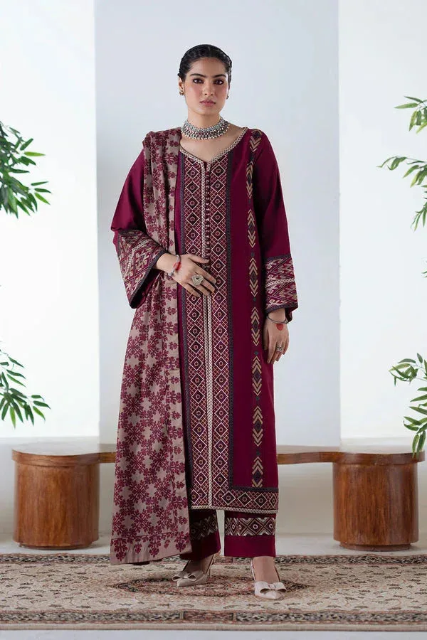 Maryum N Maria Noore Winters 25 Maroon Khaddar – view 4 – Poshaq