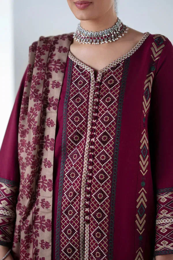 Maryum N Maria Noore Winters 25 Maroon Khaddar – view 5 – Poshaq