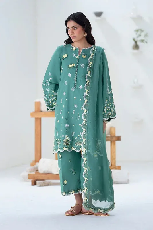 Maryum N Maria Noore Winters 25 Green Blue Organza – view 1 – Poshaq
