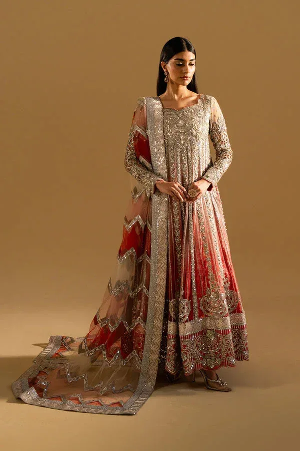 Maryum N Maria Mysha Wedding Formals Lipstick Pink Net – view 1 – Poshaq