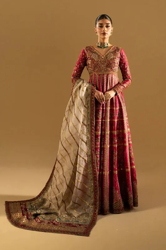 Maryum N Maria Mysha Wedding Formals Maroon Organza – view 1 – Poshaq