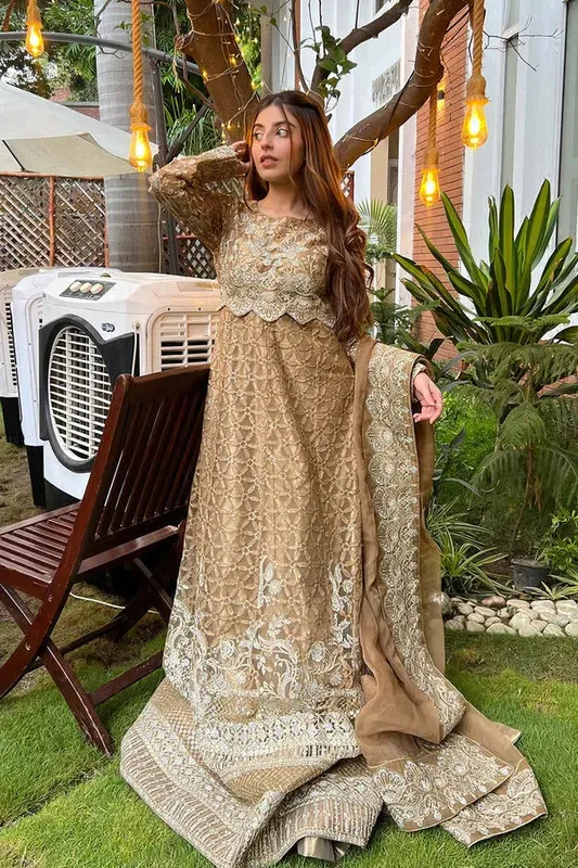 Maryum N Maria Amani Formals Mustard Brown Organza – view 1 – Poshaq