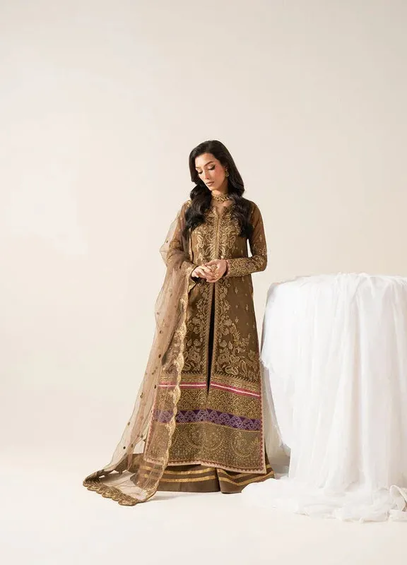 Maryum N Maria Zaib Luxury Golden Brown Organza – view 1 – Poshaq
