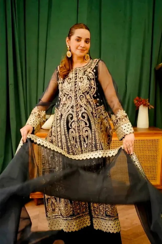 Maryum N Maria Farisha Formals Black Organza – view 1 – Poshaq