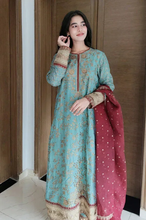 Maryum N Maria Farisha Formals Aqua Organza – view 1 – Poshaq