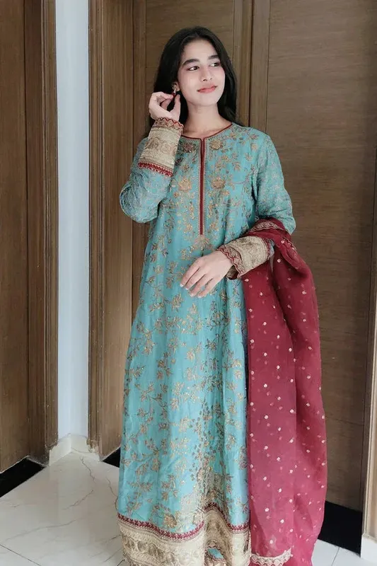Maryum N Maria Farisha Formals Aqua Organza – view 1 – Poshaq