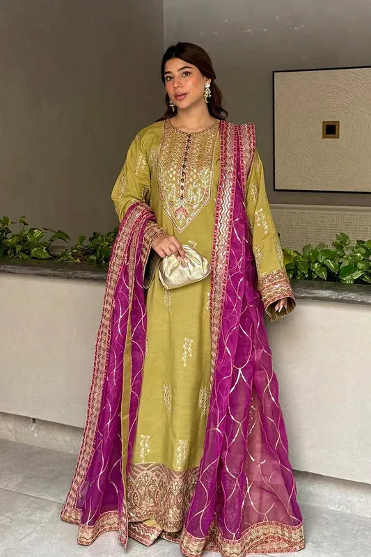 Maryum N Maria Farisha Formals Olive Organza – view 1 – Poshaq