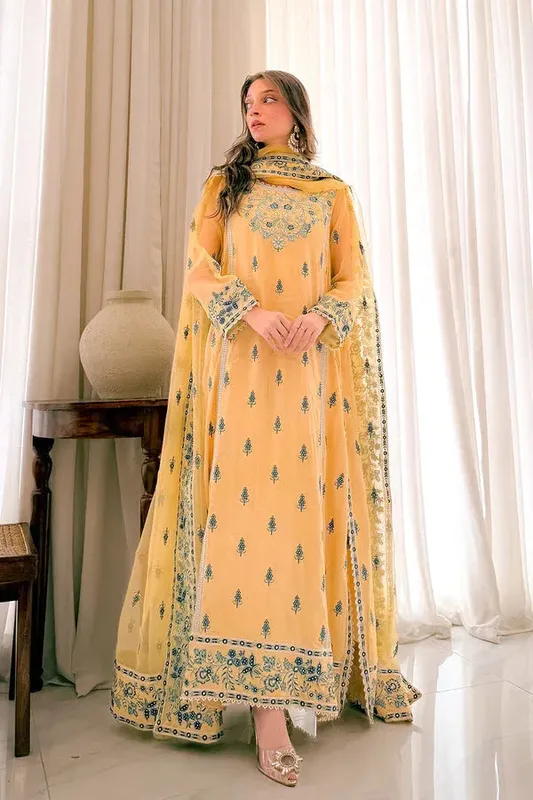 Maryum N Maria Farisha Formals Dust Yellow Organza – view 1 – Poshaq