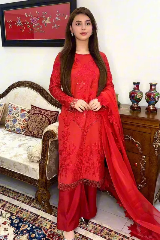 Maryum N Maria Deep Red Organza – view 1 – Poshaq