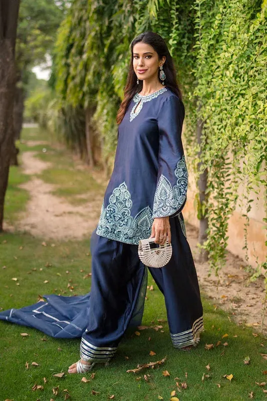 Maryum N Maria Navy Blue Organza – view 1 – Poshaq