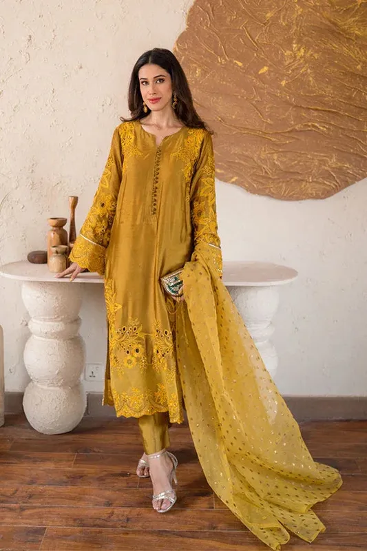 Maryum N Maria Mustard Yellow Organza – view 1 – Poshaq