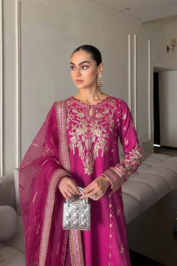 plum long shirt with organza and grip detailing – view 5 – Poshaq