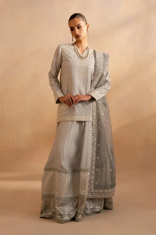 Maryum N Maria Dhahab 25 Cloud Gray Organza – view 1 – Poshaq