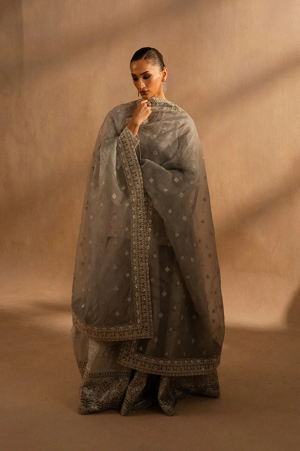 Maryum N Maria Dhahab 25 Cloud Gray Organza – view 4 – Poshaq