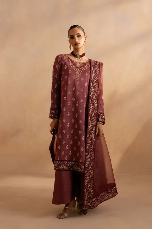 Maryum N Maria Dhahab 25 Maroon Raw Silk – view 1 – Poshaq