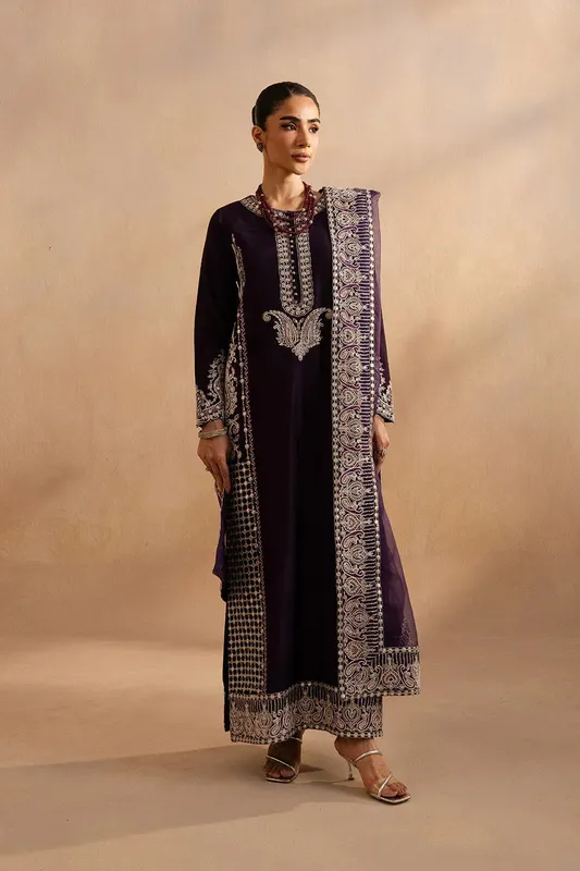 Maryum N Maria Dhahab 25 Dark Plum Raw Silk – view 1 – Poshaq