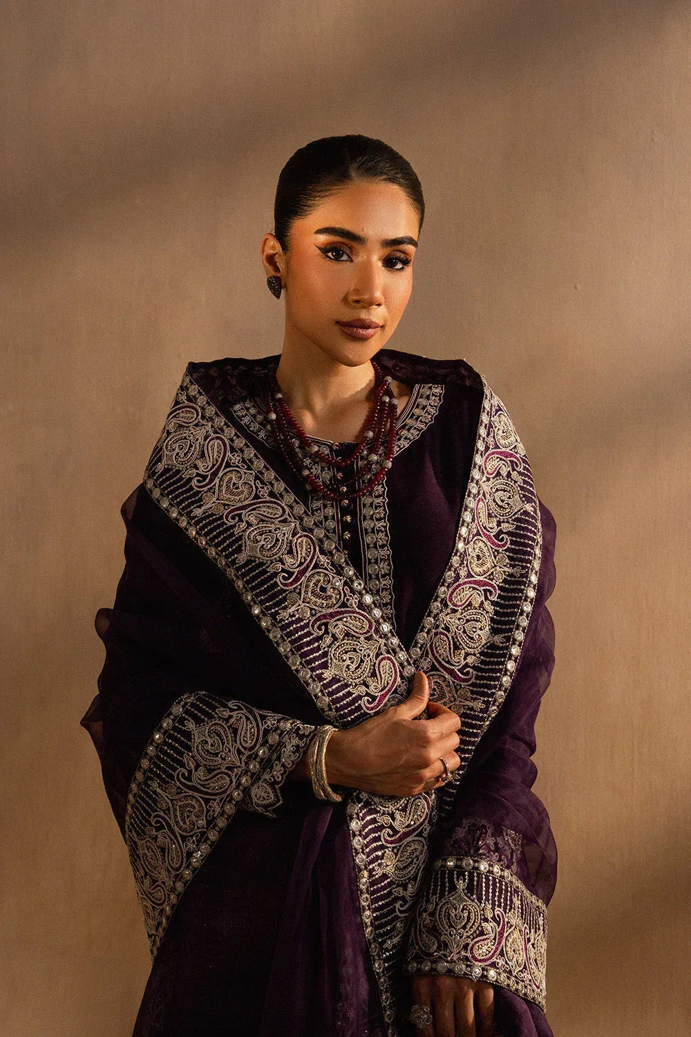 Maryum N Maria Dhahab 25 Dark Plum Raw Silk – view 3 – Poshaq
