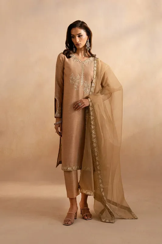 Maryum N Maria Dhahab 25 Beige Raw Silk – view 1 – Poshaq