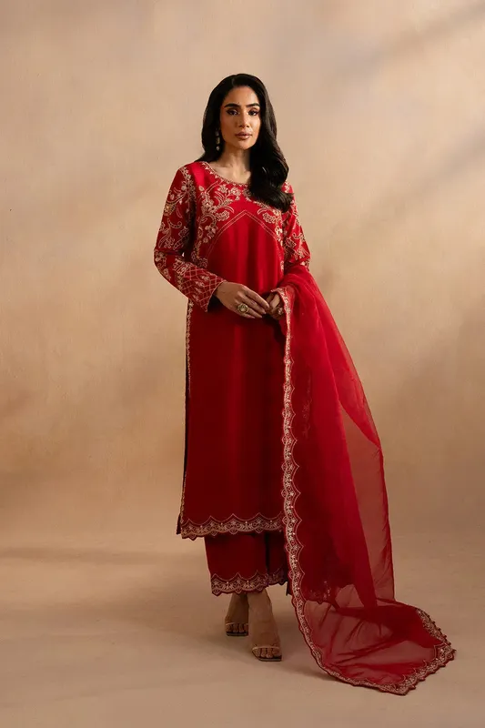 Maryum N Maria Dhahab 25 Red Raw Silk – view 1 – Poshaq